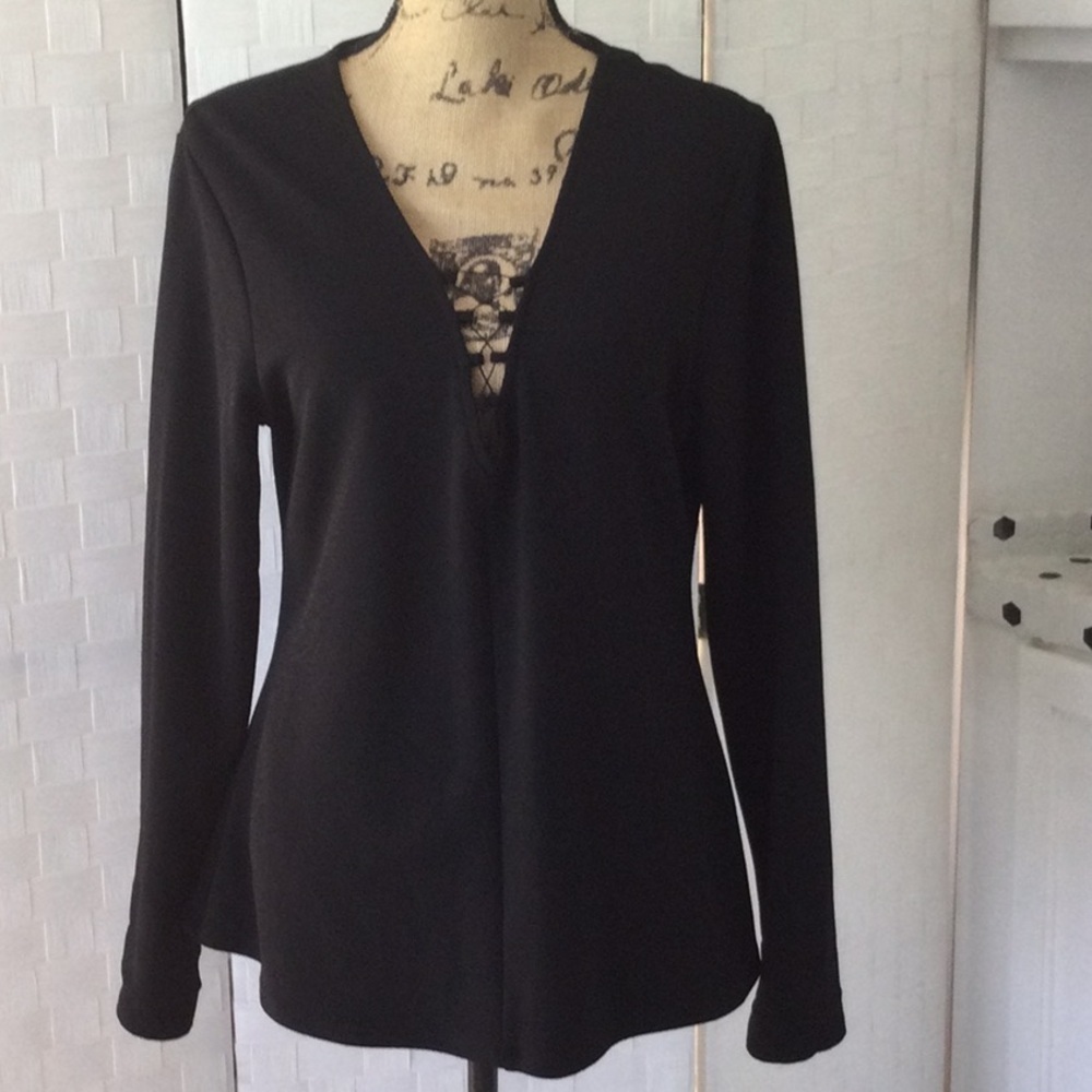 Black V-Neck Women's Top #530